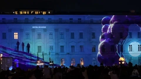Video projection mapping at public building Stock Footage 219782103