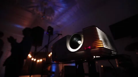 Video projector. The beam of light that the projector shines Stock Footage 248007099