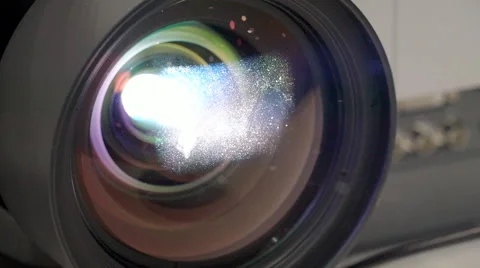 Video Projector Lens Close-Up. the Projector is Running Stock Footage 68386332