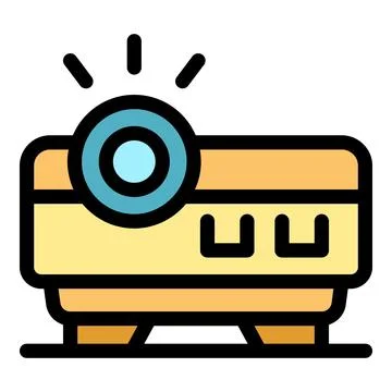 Video projector projecting light beams, electronic device for presentations.. Stock Illustration