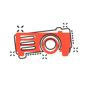 Video projector sign icon in comic style. Cinema presentation device vector c Stock Illustration
