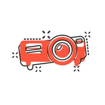 Video projector sign icon in comic style. Cinema presentation device vector c Ilustración de archivo