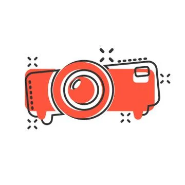 Video projector sign icon in comic style. Cinema presentation device vector c Ilustración de archivo