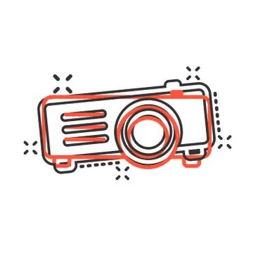 Video projector sign icon in comic style. Cinema presentation device vector c Ilustración de archivo