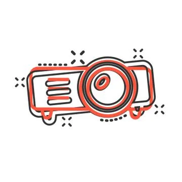 Video projector sign icon in comic style. Cinema presentation device vector c Ilustración de archivo
