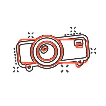 Video projector sign icon in comic style. Cinema presentation device vector c Illustrazione stock
