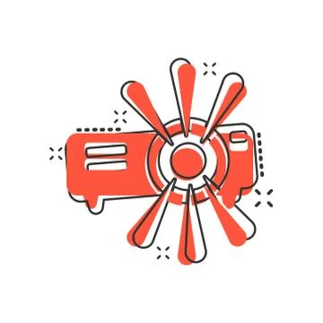 Video projector sign icon in comic style. Cinema presentation device vector c Ilustración de archivo