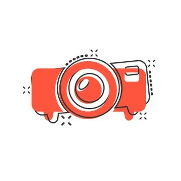 Video projector sign icon in comic style. Cinema presentation device vector c Stock Illustration