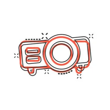 Video projector sign icon in comic style. Cinema presentation device vector c Ilustración de archivo