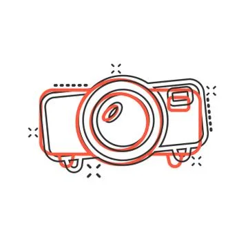 Video projector sign icon in comic style. Cinema presentation device vector c Ilustración de archivo