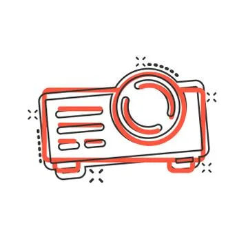 Video projector sign icon in comic style. Cinema presentation device cartoon  Stock Illustration