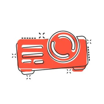 Video projector sign icon in comic style. Cinema presentation device cartoon  Stock Illustration