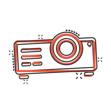 Video projector sign icon in comic style. Cinema presentation device cartoon  Stock Illustration