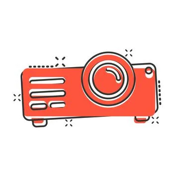 Video projector sign icon in comic style. Cinema presentation device cartoon  Stock Illustration