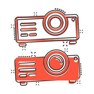 Video projector sign icon in comic style. Cinema presentation device cartoon  Stock Illustration