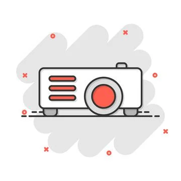 Video projector sign icon in comic style. Cinema presentation device vector c Illustrazione stock