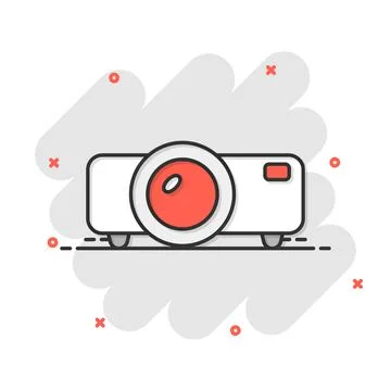 Video projector sign icon in comic style. Cinema presentation device vector c Stock Illustration