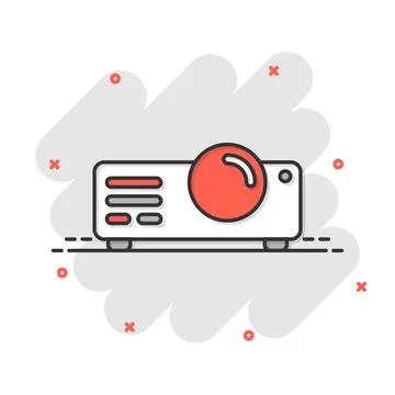 Video projector sign icon in comic style. Cinema presentation device cartoon  Stock Illustration