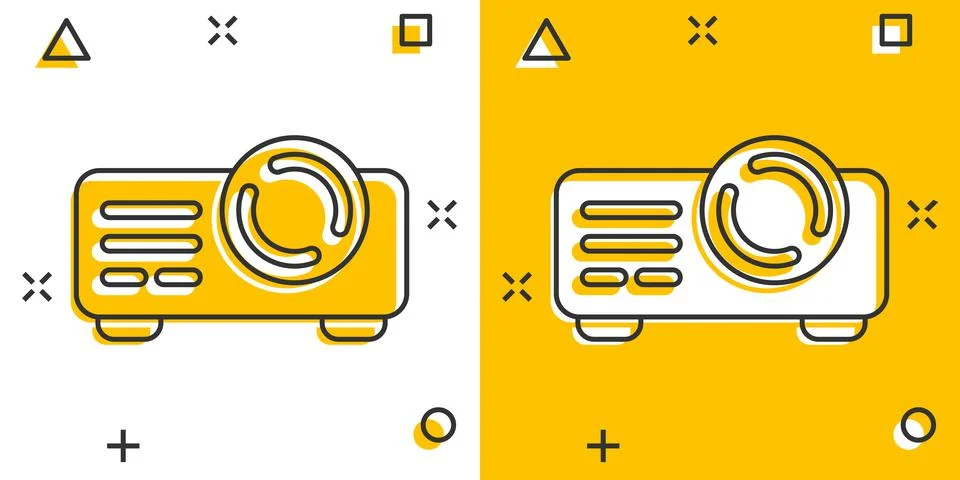 Video projector sign icon in comic style. Cinema presentation device cartoon  Stock Illustration