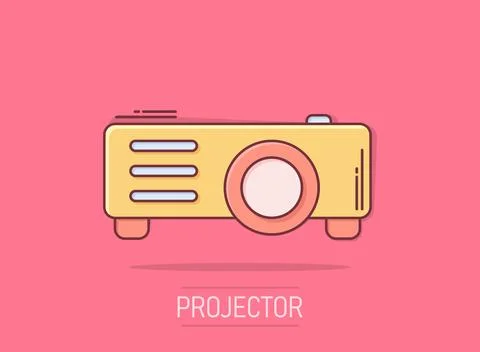 Video projector sign icon in comic style. Cinema presentation device vector.. 스톡 일러스트