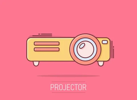Video projector sign icon in comic style. Cinema presentation device vector.. Stock Illustration