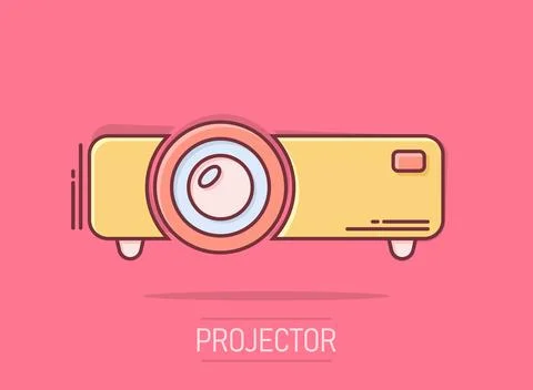 Video projector sign icon in comic style. Cinema presentation device vector.. Stock Illustration