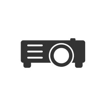 Video projector sign icon in flat style. Cinema presentation device vector il Ilustración de archivo