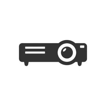 Video projector sign icon in flat style. Cinema presentation device vector il Ilustración de archivo