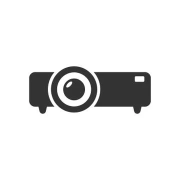 Video projector sign icon in flat style. Cinema presentation device vector il Ilustración de archivo