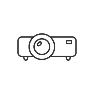 Video projector sign icon in flat style. Cinema presentation device vector il Ilustración de archivo