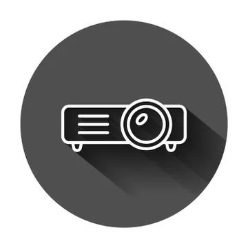 Video projector sign icon in flat style. Cinema presentation device vector il Ilustración de archivo
