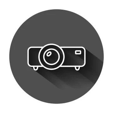 Video projector sign icon in flat style. Cinema presentation device vector il Ilustración de archivo