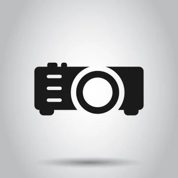 Video projector sign icon in flat style. Cinema presentation device vector il Ilustración de archivo