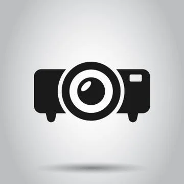 Video projector sign icon in flat style. Cinema presentation device vector il Ilustración de archivo