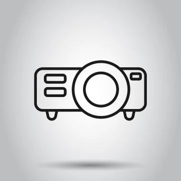 Video projector sign icon in flat style. Cinema presentation device vector il Ilustración de archivo