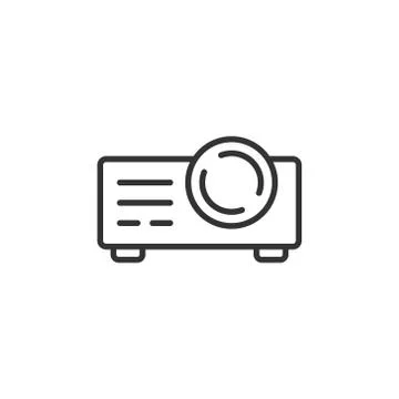 Video projector sign icon in flat style. Cinema presentation device vector il Ilustración de archivo