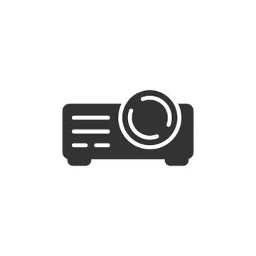 Video projector sign icon in flat style. Cinema presentation device vector il Ilustración de archivo