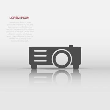 Video projector sign icon in flat style. Cinema presentation device vector .. Illustrazione stock