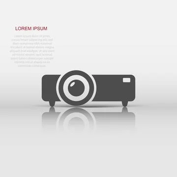 Video projector sign icon in flat style. Cinema presentation device vector .. Illustrazione stock