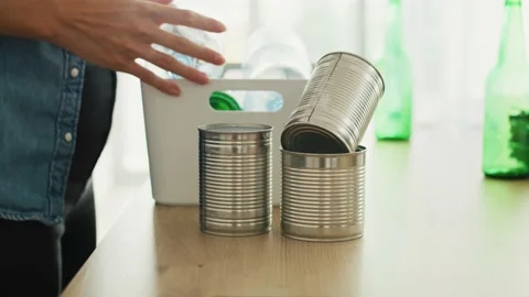 Video of putting various packaging ready for recycling or reuse Stock-Footage 141569623