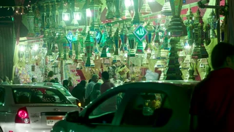 A video of Ramadan lights and a shop that sells Ramadan lanterns in Egypt Stock Footage 181663607