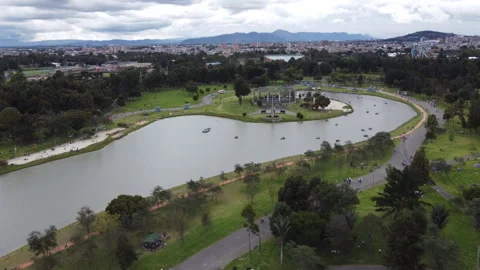 Video recorded with drone in 4k overlooking the Simón Bolívar Park in Bogotá Stock Footage 247814717