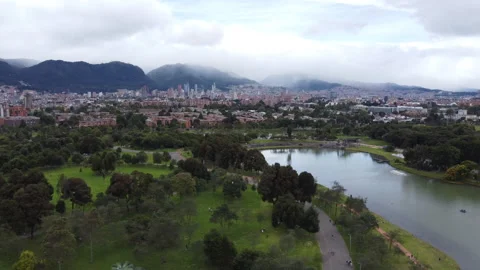 Video recorded with a drone with a view of Simón Bolívar Park in Bogotá Stock Footage 247814869