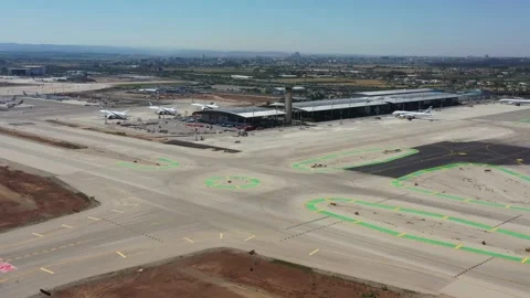 Video recording of airplane flight paths, at Ben Gurion Airport Video stock 236630588