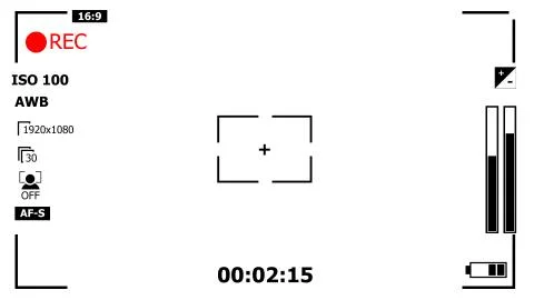 Video recording frame on camera screen with different settings and modes,  il Illustrazione stock