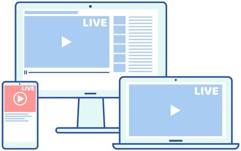 Video recording live broadcast, stream, vlog on screen. Internet communication Illustrazione stock