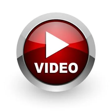 Video red circle web glossy icon. 库存插图