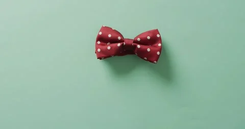 Video of red dotted bow tie lying on green background Stock Footage 335568312