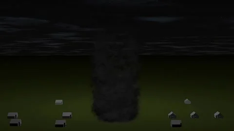 Video render and illustration of a tornado formation and devastation to property Stock Footage 262129509