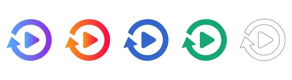 Video Replay Refresh Icon Set Stock Illustration